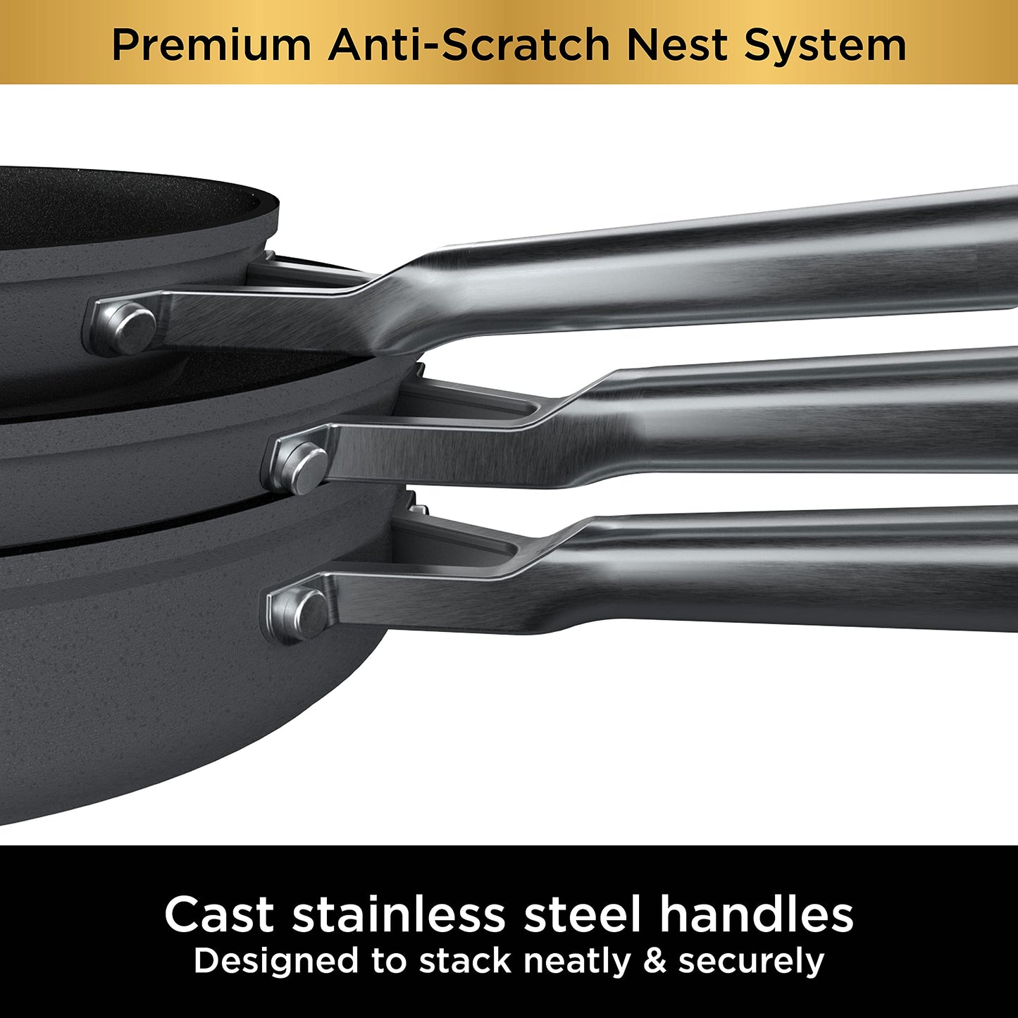 Ninja C52200 Foodi NeverStick Premium 2-Piece Fry Pan Set, Anti-Scratch Nesting Cookware, Hard-Anodized, Nonstick, Durable & Oven Safe to 500°F, Black